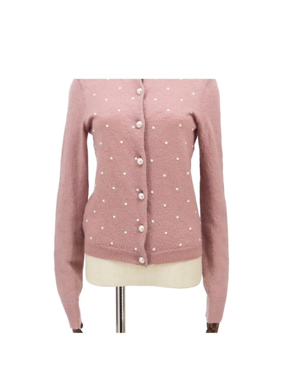 Chanel Cardigan Pink Mohair Cashmere Costumepearl Coco Buttons Top 36